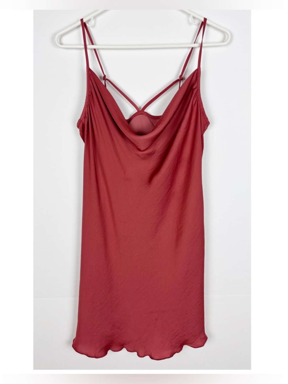 Intimately Free People Slip Dress Size Large Satin Mini Strappy Back Cowl Neck - Picture 3 of 9